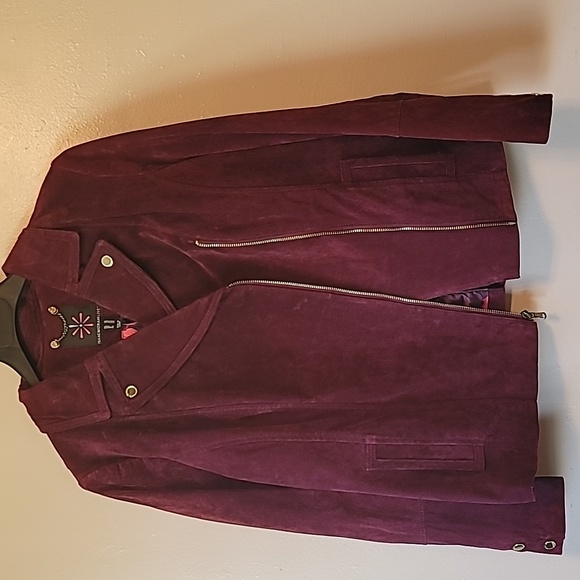 Isaac Mizrahi Live Women Moto Leather Suede Jacket Burgundy  Sz 14 - Picture 11 of 16